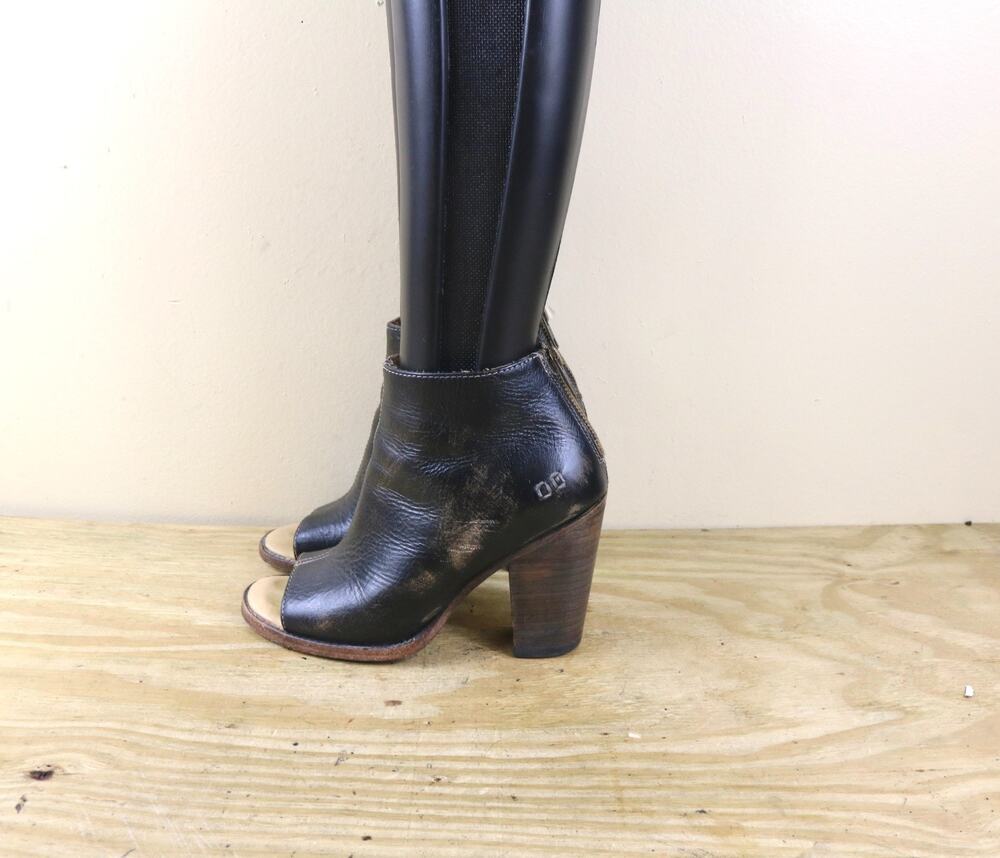 Bed Stu Boots Womens 7.5 Black Leather Onset Peep Toe Ankle Booties Shoes